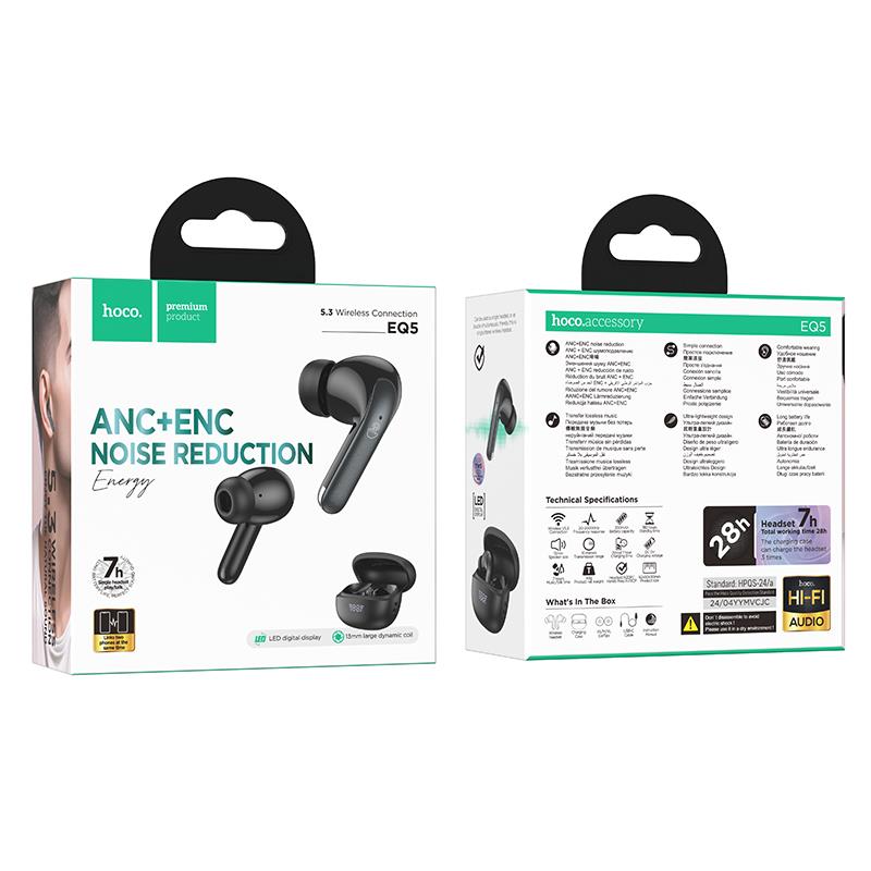 HOCO EQ5 ENERGY TRUE WIRELESS ANC+ENC HEADSET, ΜΑΥΡΟ