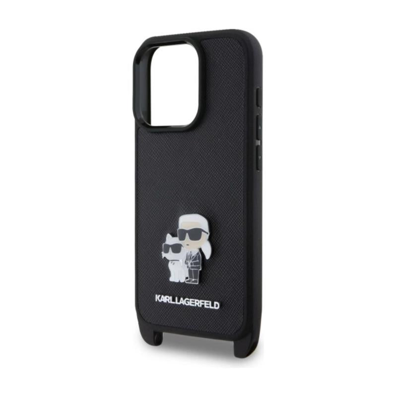 Θήκη Δερμάτινη Karl Lagerfeld Apple iPhone 16 Pro Saffiano Crossbody Metal Pin Karl & Choupette Μαύρο