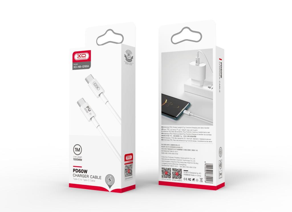 XO NB-Q190A, ΚΑΛΩΔΙΟ ΦΟΡΤΙΣΗΣ, 60W, TYPE-C ΣΕ TYPE-C, 1m