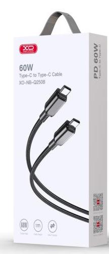 XO NB-Q250B PD 60W TYPE-C ΣΕ TYPE-C PVC SHINY COLORFUL FAST CHARGING CABLE ΜΑΥΡΟ