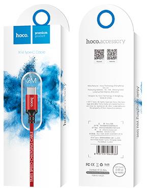 HOCO X14 TIMES SPEED TYPE-C CHARGING CABLE(L=2M) ΚΟΚΚΙΝΟ