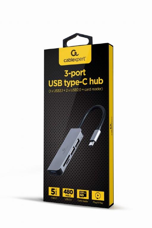 GEMBIRD USB3 HUB, 1USB 3.0, 2XUSB 2.0, CARD READER