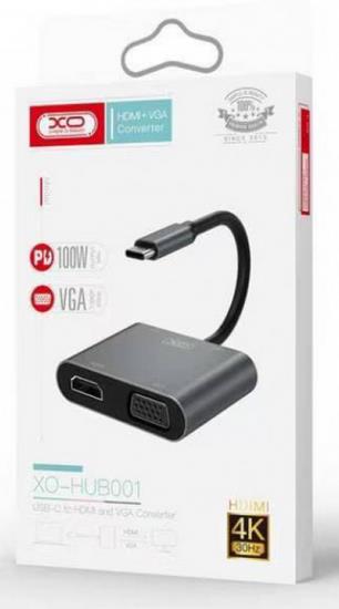 XO HUB001 4 IN 1 TYPEC TO HDMI/VGA/USB3.0/PD CHARGING