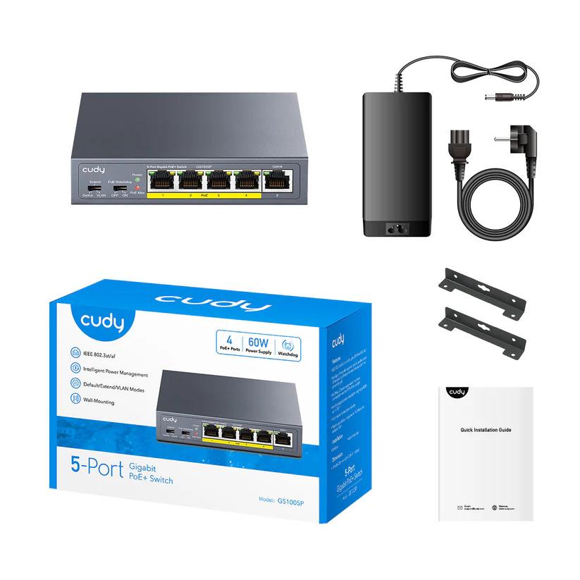 CUDY GS1005PTS1 5-PORT GIGABIT POE+ SWITCH WITH 1 SFP PORT 120W V2.0