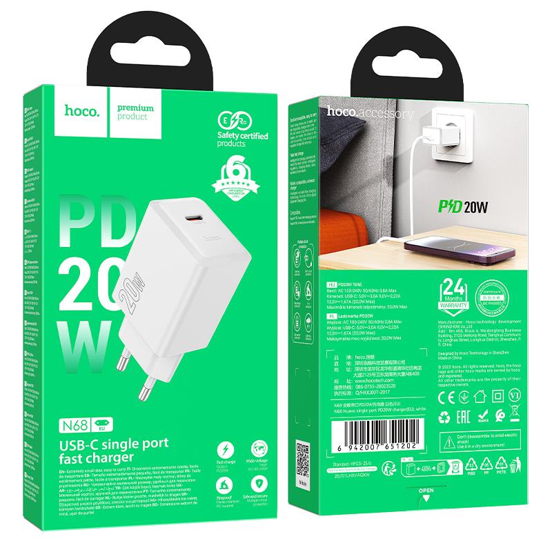 HOCO N68 NEUVO ΦΟΡΤΙΣΤΗΣ, 20W, ΛΕΥΚΟ