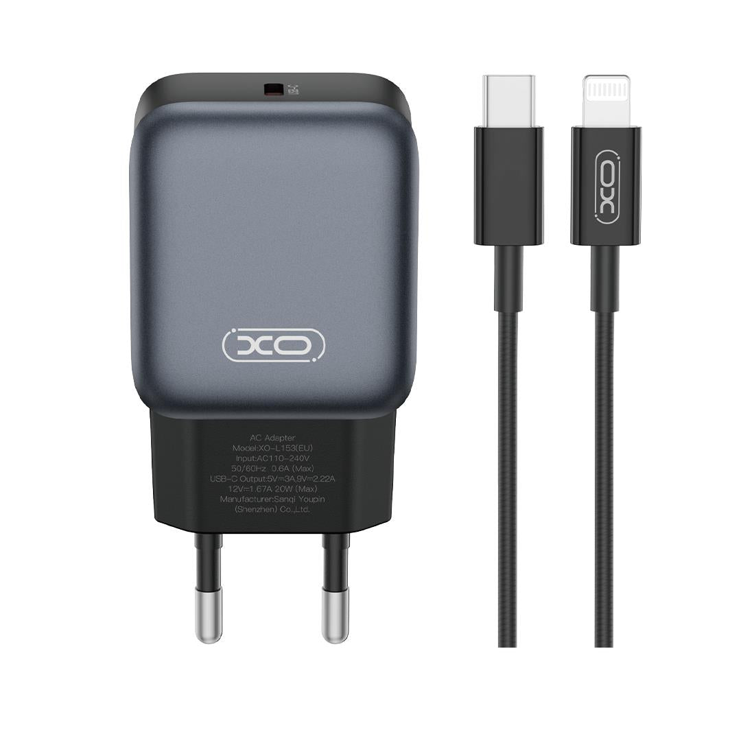 XO L153 ΦΟΡΤΙΣΤΗΣ 20W, ΜΕ ΚΑΛΩΔΙΟ LIGHTNING, ΜΑΥΡΟΣ