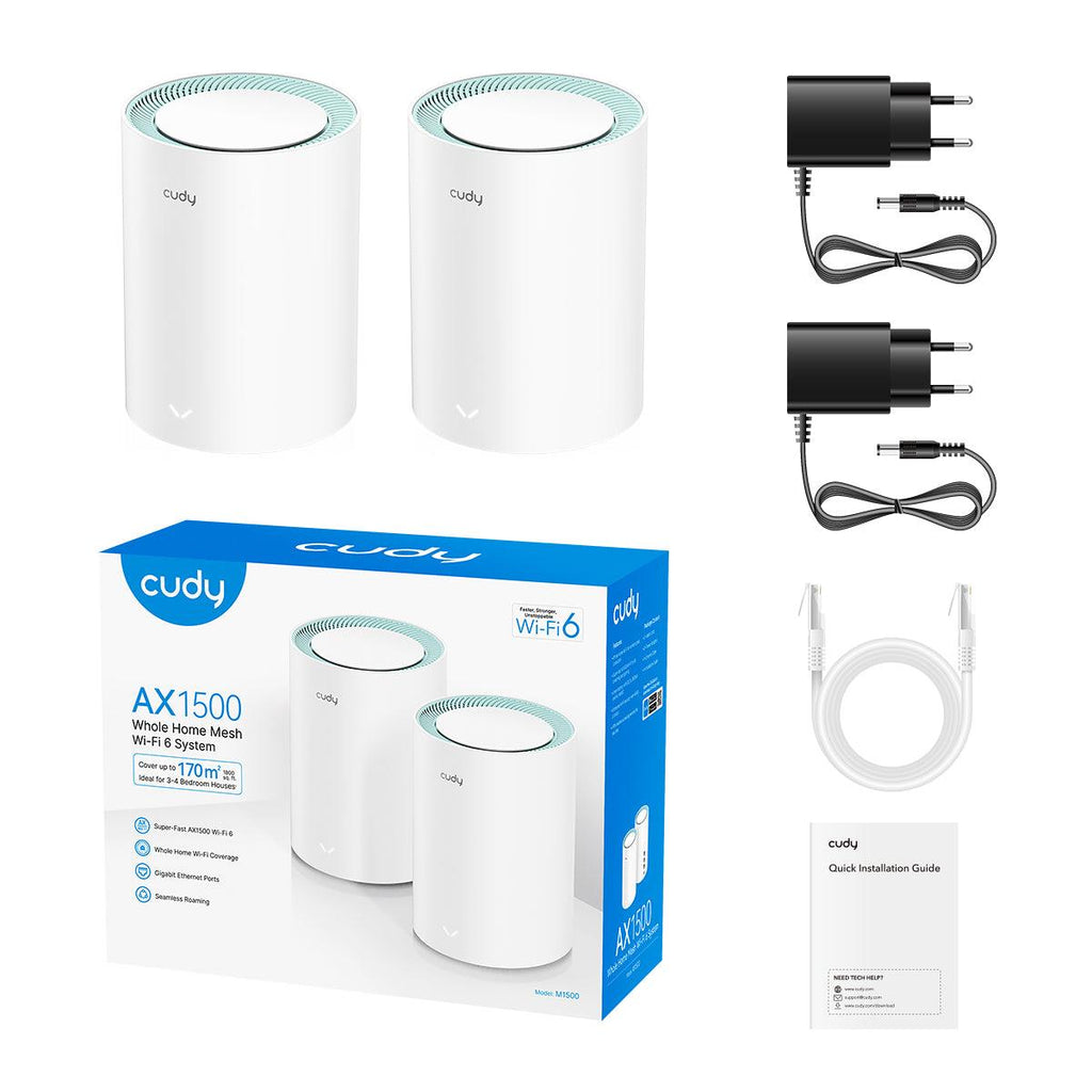 CUDY M1500 AX1500 GIGABIT, WIFI 6, MESH SYSTEM, 2 PACK