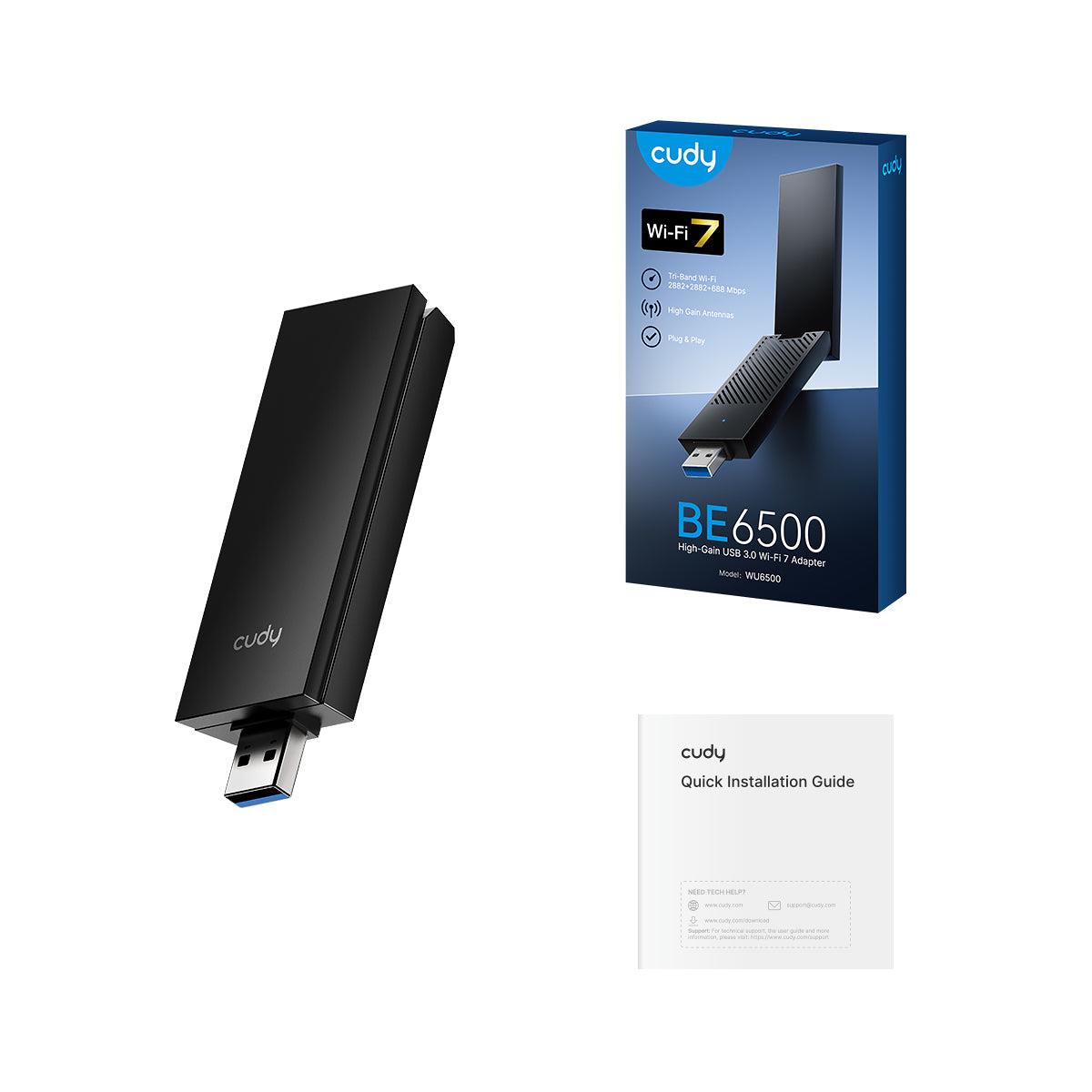 CUDY WU6500 BE6500, WIFI 7, HIGH GAIN USB 3.0 ADAPTER, TRI-BAND