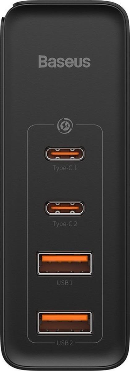 BASEUS GAN 2 PRO ΦΟΡΤΙΣΤΗΣ ΓΡΗΓΟΡΗΣ ΦΟΡΤΙΣΗΣ, 2 ΘΥΡΕΣ TYPE C + 2 ΘΥΡΕΣ USB, 100W, ΜΑΥΡΟΣ