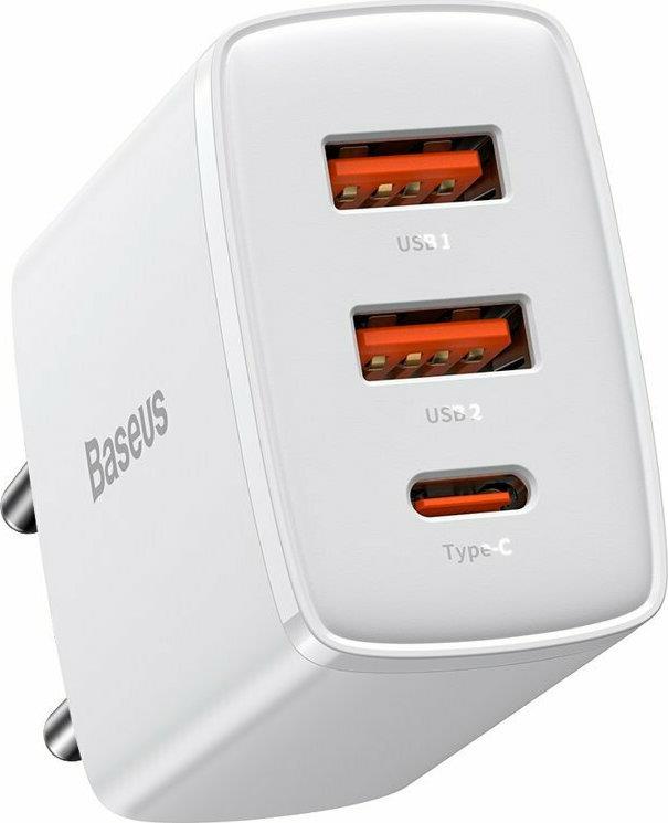 BASEUS COMPACT ΦΟΡΤΙΣΤΗΣ ΓΡΗΓΟΡΗΣ ΦΟΡΤΙΣΗΣ, 3 ΘΥΡΕΣ, 30W, ΛΕΥΚΟΣ