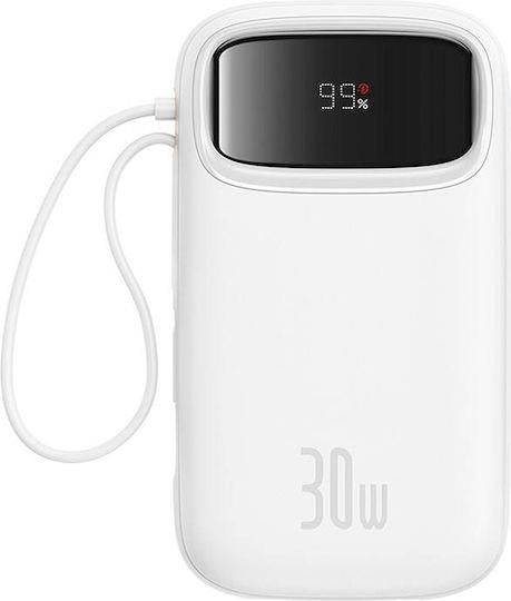 BASEUS QPOW 2 POWERBANK ΤΑΧΕΙΑΣ ΦΟΡΤΙΣΗΣ, ΨΗΦΙΑΚΗ ΟΘΟΝΗ, ΚΑΛΩΔΙΟ TYPE-C, 30W, ΛΕΥΚΟ