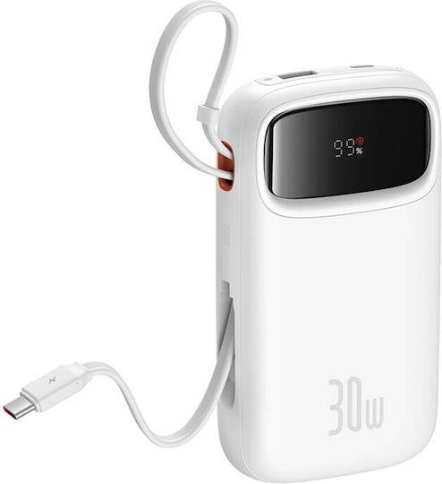 BASEUS QPOW 2 POWERBANK ΤΑΧΕΙΑΣ ΦΟΡΤΙΣΗΣ, ΨΗΦΙΑΚΗ ΟΘΟΝΗ, ΚΑΛΩΔΙΟ TYPE-C, 30W, ΛΕΥΚΟ