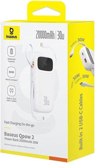 BASEUS QPOW 2 POWERBANK ΤΑΧΕΙΑΣ ΦΟΡΤΙΣΗΣ, ΨΗΦΙΑΚΗ ΟΘΟΝΗ, ΚΑΛΩΔΙΟ TYPE-C, 30W, ΛΕΥΚΟ