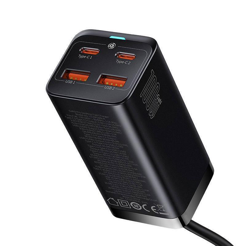 BASEUS GAN 3 PRO, 2 ΘΥΡΕΣ USB-A, 2 ΘΥΡΕΣ USB-C, 100W, ΜΑΥΡΟΣ
