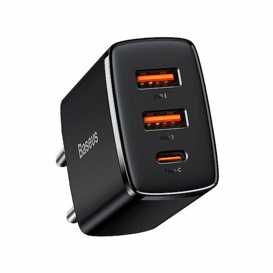 BASEUS COMPACT, ΦΟΡΤΙΣΤΗΣ ΓΡΗΓΟΡΗΣ ΦΟΡΤΙΣΗΣ, 3 ΘΥΡΕΣ, 30W, ΜΑΥΡΟΣ