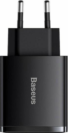 BASEUS COMPACT, ΦΟΡΤΙΣΤΗΣ ΓΡΗΓΟΡΗΣ ΦΟΡΤΙΣΗΣ, 3 ΘΥΡΕΣ, 30W, ΜΑΥΡΟΣ