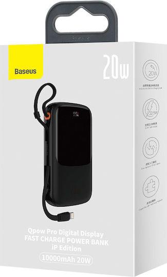 BASEUS QPOW PRO, POWERBANK, 10000MAh, ΜΕ ΚΑΛΩΔΙΟ LIGHTNING, 20W, ΜΕ ΨΗΦΙΑΚΗ ΟΘΟΝΗ, ΜΑΥΡΟ