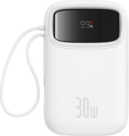 BASEUS QPOW2, POWERBANK, 10000MAh, ΜΕ 2 ΚΑΛΩΔΙΑ TYPE-C, 30W, ΜΕ ΨΗΦΙΑΚΗ ΟΘΟΝΗ, ΛΕΥΚΟ