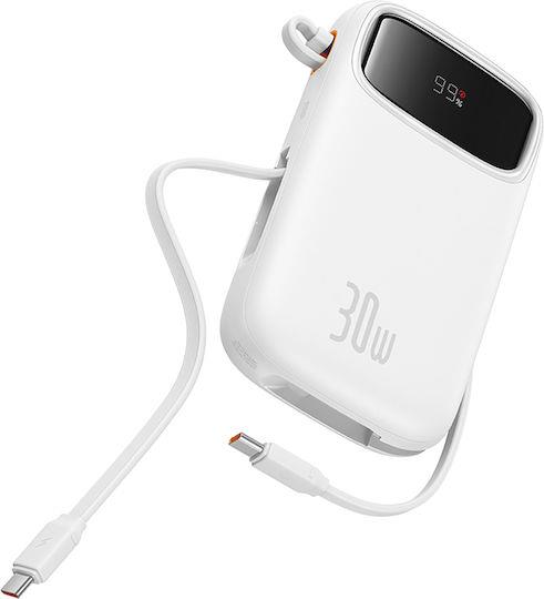 BASEUS QPOW2, POWERBANK, 10000MAh, ΜΕ 2 ΚΑΛΩΔΙΑ TYPE-C, 30W, ΜΕ ΨΗΦΙΑΚΗ ΟΘΟΝΗ, ΛΕΥΚΟ
