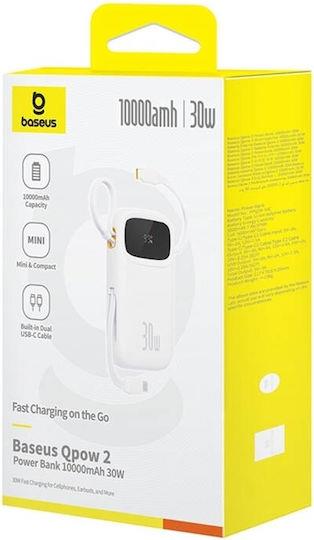 BASEUS QPOW2, POWERBANK, 10000MAh, ΜΕ 2 ΚΑΛΩΔΙΑ TYPE-C, 30W, ΜΕ ΨΗΦΙΑΚΗ ΟΘΟΝΗ, ΛΕΥΚΟ