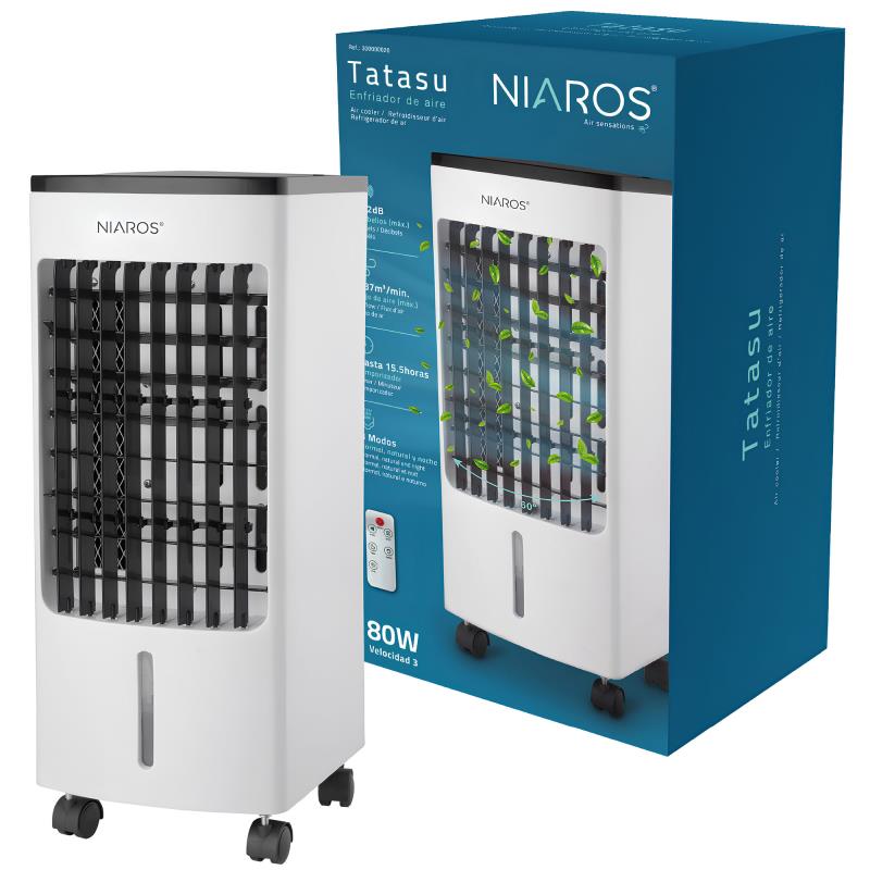 Επιδαπέδιος Ανεμιστήρας Niaros Tatasu Air Cooler 80W με Ψύκτες 4lt & Τηλεχειριστήριο Λευκό