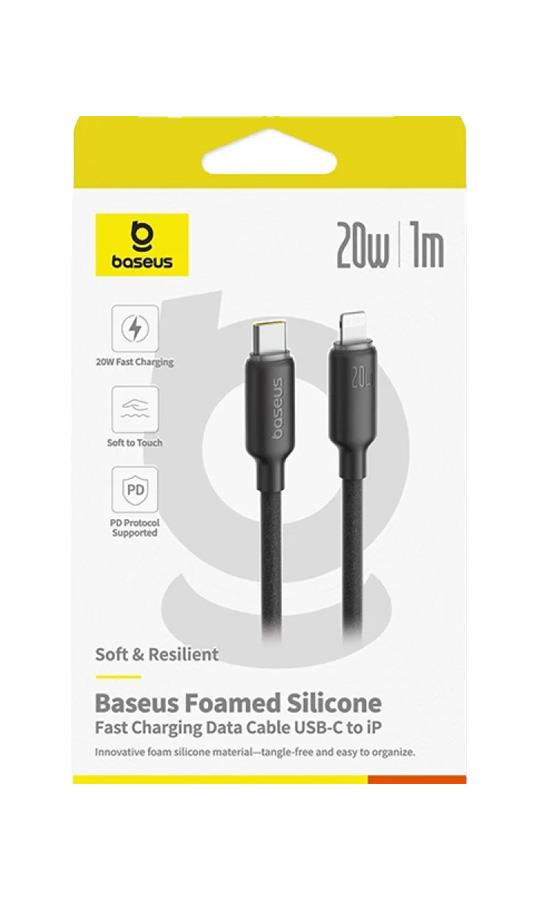 BASEUS FOAMED SILICONE, ΚΑΛΩΔΙΟ ΓΡΗΓΟΡΗΣ ΦΟΡΤΙΣΗΣ, TYPE-C ΣΕ LIGHTNING, 20W, 1M, ΜΑΥΡΟ