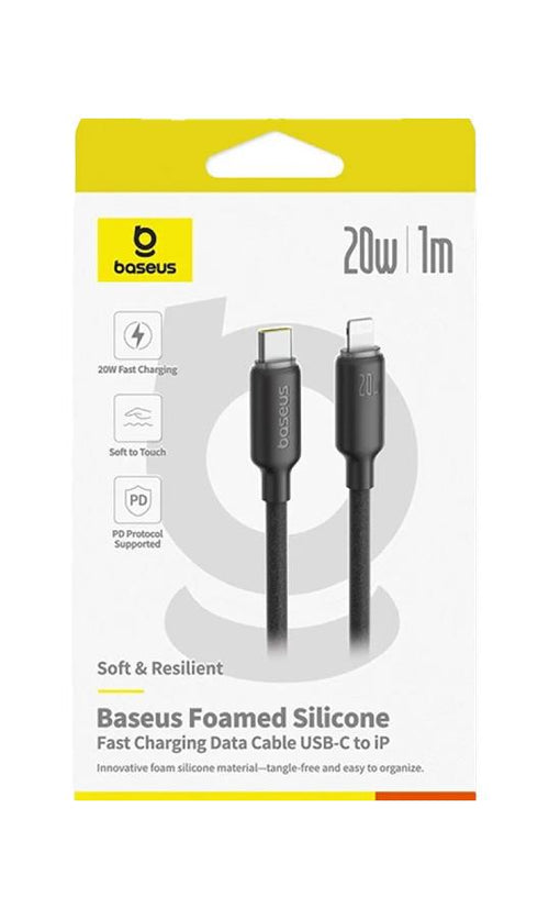 BASEUS FOAMED SILICONE, ΚΑΛΩΔΙΟ ΓΡΗΓΟΡΗΣ ΦΟΡΤΙΣΗΣ, TYPE-C ΣΕ LIGHTNING, 20W, 1M, ΜΑΥΡΟ