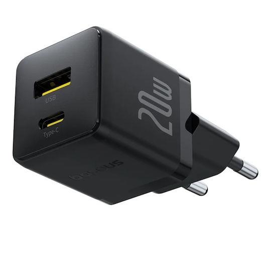 BASEUS PALM ΦΟΡΤΙΣΤΗΣ ΓΡΗΓΟΡΗΣ ΦΟΡΤΙΣΗΣ, 2 ΘΥΡΕΣ, 20W, ΜΑΥΡΟΣ