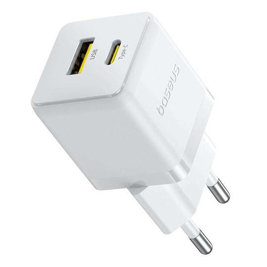 BASEUS PALM ΦΟΡΤΙΣΤΗΣ ΓΡΗΓΟΡΗΣ ΦΟΡΤΙΣΗΣ, 2 ΘΥΡΕΣ, 30W, ΛΕΥΚΟΣ