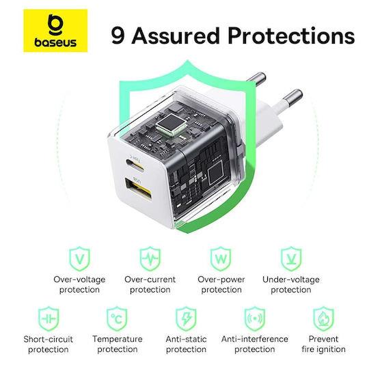 BASEUS PALM ΦΟΡΤΙΣΤΗΣ ΓΡΗΓΟΡΗΣ ΦΟΡΤΙΣΗΣ, 2 ΘΥΡΕΣ, 30W, ΛΕΥΚΟΣ