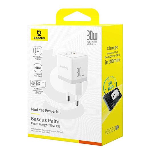 BASEUS PALM ΦΟΡΤΙΣΤΗΣ ΓΡΗΓΟΡΗΣ ΦΟΡΤΙΣΗΣ, 2 ΘΥΡΕΣ, 30W, ΛΕΥΚΟΣ