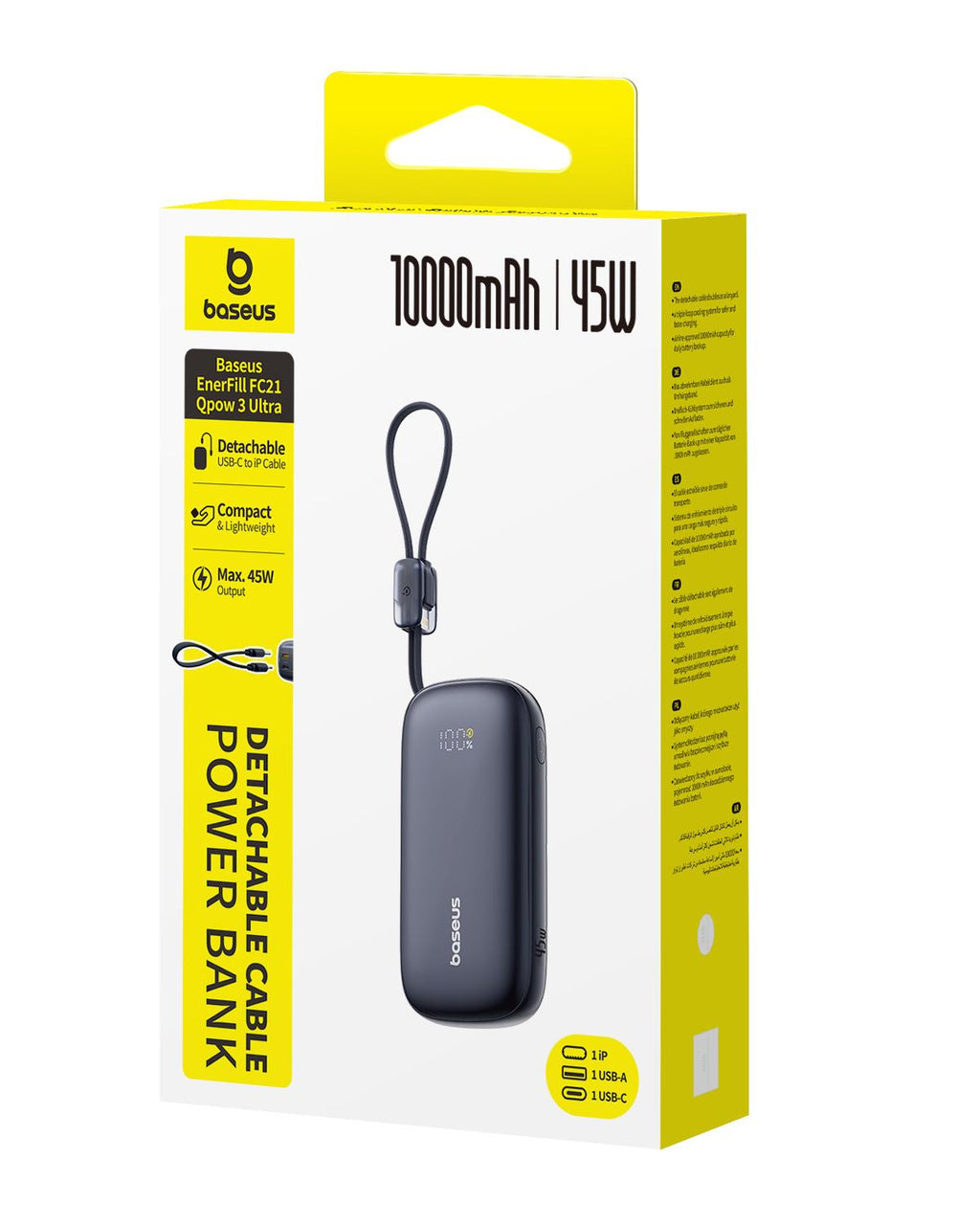 BASEUS ENERFILL FC21 QPOW3 ULTRA, POWERBANK, 10000MAh, ΜΕ ΚΑΛΩΔΙΟ ΑΠΟΣΠΩΜΕΝΟ LIGHTNING, 45W, ΜΕ ΨΗΦΙΑΚΗ ΟΘΟΝΗ, ΜΑΥΡΟ