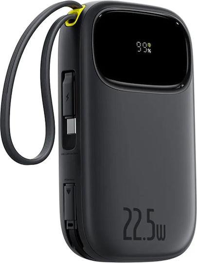 BASEUS ENERFILL FC31, POWERBANK, 10000MAh, ΜΕ 2 ΚΑΛΩΔΙΑ, 22.5W, ΜΕ ΨΗΦΙΑΚΗ ΟΘΟΝΗ, ΜΑΥΡΟ