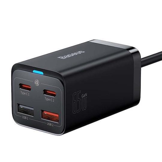 BASEUS GAN 3 PRO ΦΟΡΤΙΣΤΗΣ ΓΡΗΓΟΡΗΣ ΦΟΡΤΙΣΗΣ, 4 ΘΥΡΕΣ, 65W, ΜΑΥΡΟΣ
