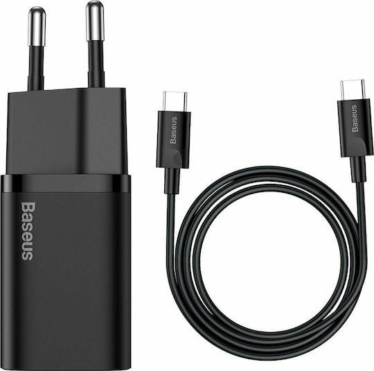 BASEUS SUPER SI ΦΟΡΤΙΣΤΗΣ ΓΡΗΓΟΡΗΣ ΦΟΡΤΙΣΗΣ, 1 ΘΥΡΑ, ΜΕ ΚΑΛΩΔΙΟ TYPE-C ΣΕ TYPE-C, 25W, ΜΑΥΡΟΣ