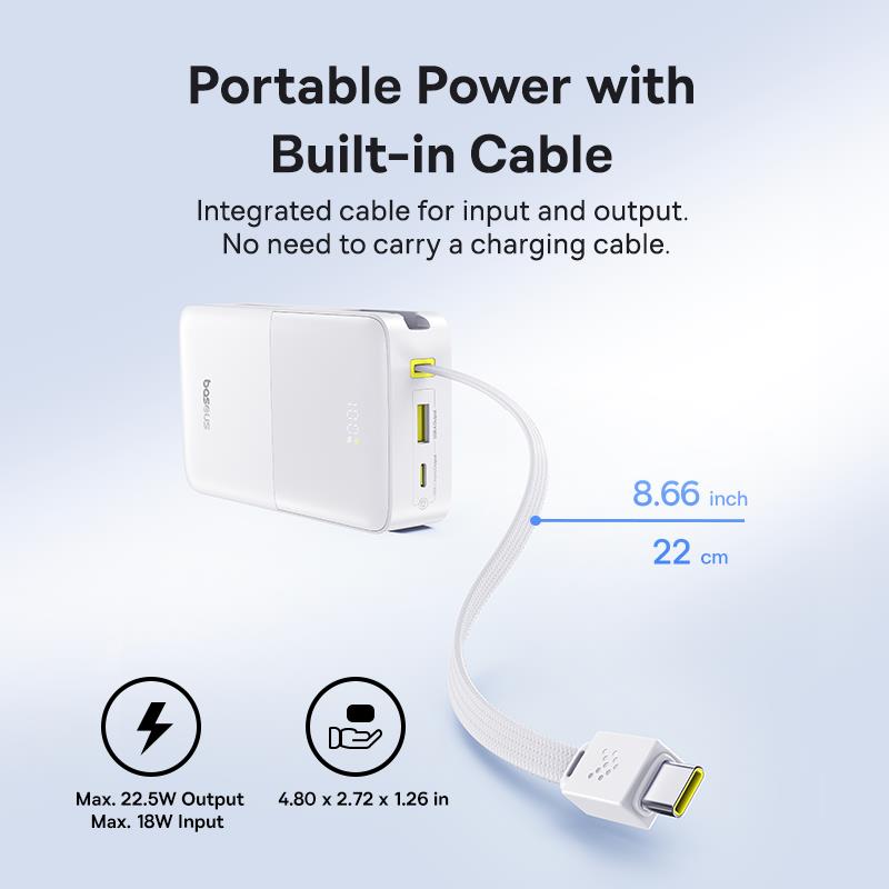 BASEUS ENERFILL FC51 BIPOW2 PRO, POWERBANK, 20000MAh, ΜΕ ΚΑΛΩΔΙΟ TYPE-C, 22.5W, ΜΕ ΨΗΦΙΑΚΗ ΟΘΟΝΗ, ΛΕΥΚΟ