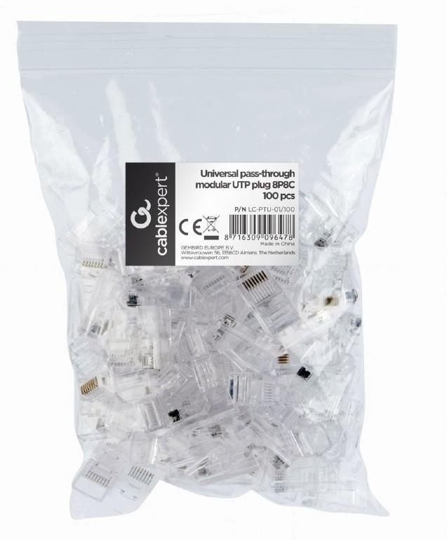 ΑΚΡΟΔΕΚΤΗΣ CABLEXPERT 8P8C RJ45 LAN, UTP CAT5e, PASS THROUG ΣΑΚΟΥΛΑΚΙ 100 ΤΕΜΑΧΙΩΝ