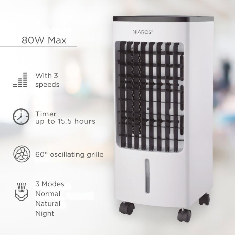 Επιδαπέδιος Ανεμιστήρας Niaros Tatasu Air Cooler 80W με Ψύκτες 4lt & Τηλεχειριστήριο Λευκό