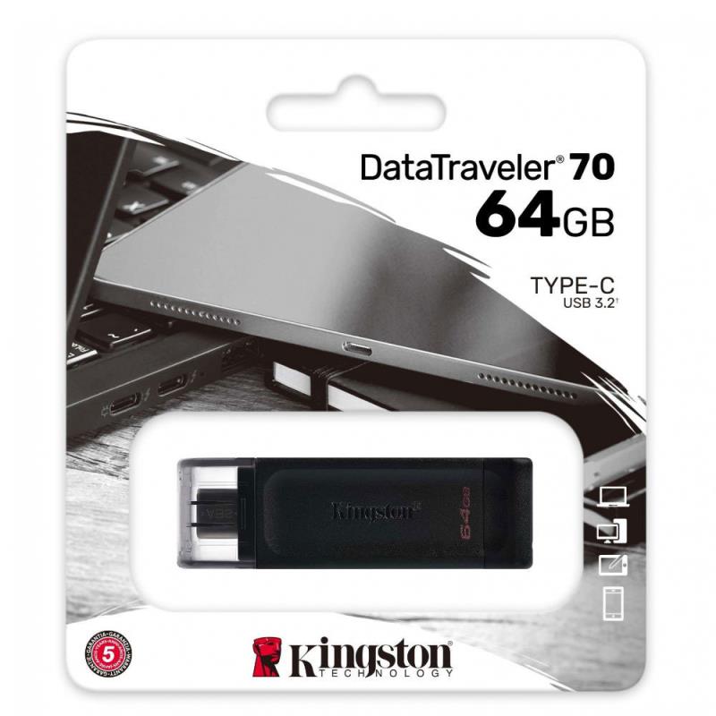 USB 3.2 Flash Disk Kingston DT70 USB C 64GB Μαύρο