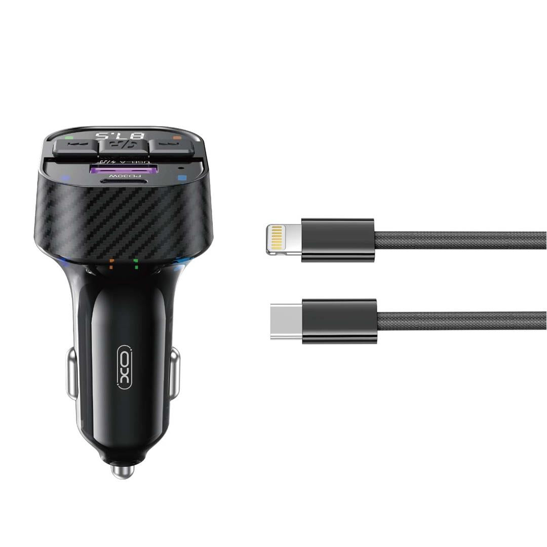 XO BCC17 FM TRANSMITER ΚΑΙ ΦΟΡΤΙΣΤΗΣ ΑΥΤΟΚΙΝΗΤΟΥ, PD30W, 2 ΘΥΡΕΣ, ΜΕ ΚΑΛΩΔΙΟ LIGHTNING, ΜΑΥΡΟΣ