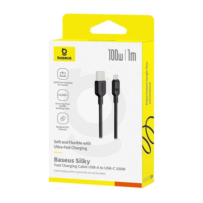 BASEUS SILKY SERIES, ΚΑΛΩΔΙΟ ΓΡΗΓΟΡΗΣ ΦΟΡΤΙΣΗΣ, TYPE-C, 1m, 100W, ΜΑΥΡΟ