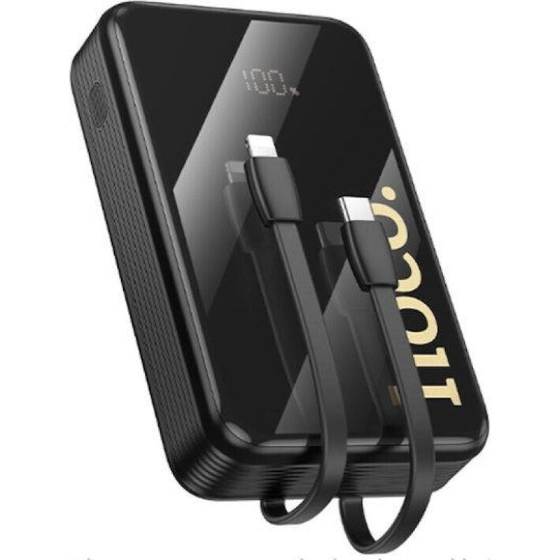 HOCO Q37A GRACEFUL, POWERBANK, 20000MAh, ΜΕ 2 ΕΝΣΩΜΑΤΩΜΕΝΑ ΚΑΛΩΔΙΑ, ΜΑΥΡΟ