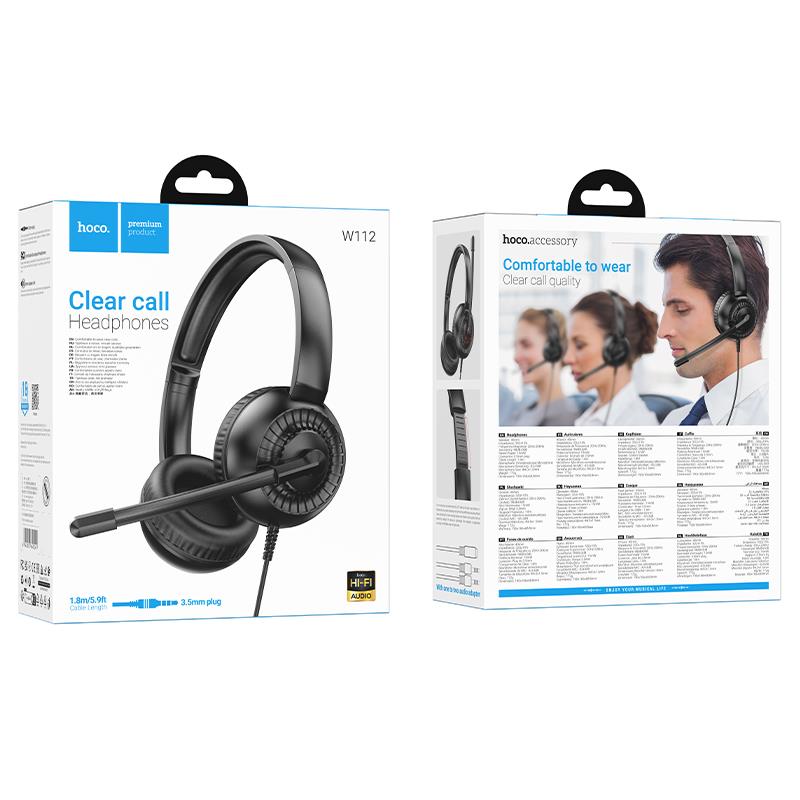 HOCO W112 PURE, HEADPHONES, ΜΑΥΡΟ