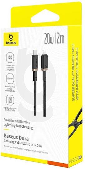BASEUS DURA SERIES, ΚΑΛΩΔΙΟ ΓΡΗΓΟΡΗΣ ΦΟΡΤΙΣΗΣ, TYPE-C ΣΕ LIGHTNING, 20W, 2m, ΧΡΥΣΟ-ΜΑΥΡΟ