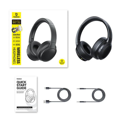 BASEUS BASS BH1 LITE, ΑΣΥΡΜΑΤΑ HEADPHONES, ΜΑΥΡΑ