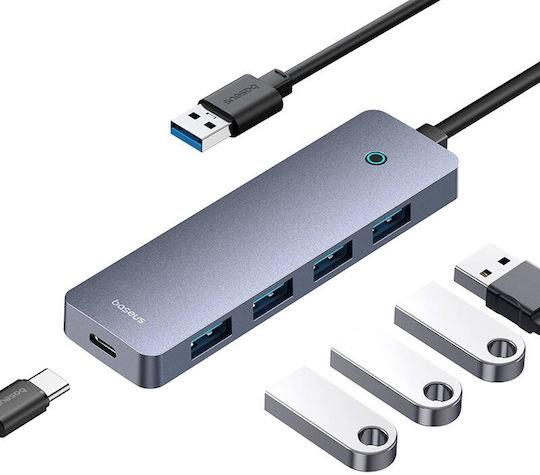 BASEUS ULTRAJOY SERIES, USB HUB, 4 ΘΥΡΕΣ, 1 ΘΥΡΑ TYPE-C, ΓΚΡΙ