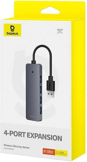 BASEUS ULTRAJOY SERIES, USB HUB, 4 ΘΥΡΕΣ, 1 ΘΥΡΑ TYPE-C, ΓΚΡΙ