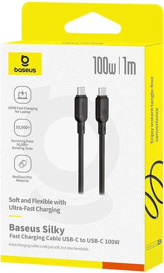 BASEUS SILKY SERIES, ΚΑΛΩΔΙΟ ΓΡΗΓΟΡΗΣ ΦΟΡΤΙΣΗΣ, TYPE-C ΣΕ TYPE-C, 100W, 1m, ΜΑΥΡΟ