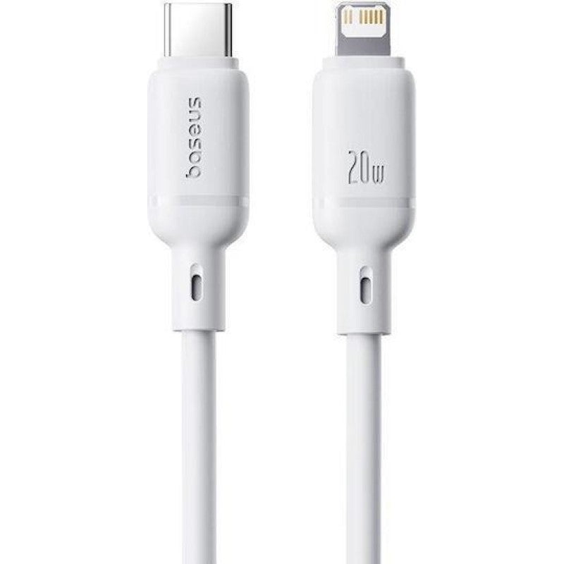 BASEUS Silky Series, Καλώδιο Γρήγορης Φόρτισης Type-C σε Lightning, 20W, 2m, Λευκό