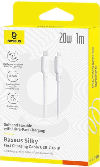 BASEUS SILKY SERIES, ΚΑΛΩΔΙΟ ΓΡΗΓΟΡΗΣ ΦΟΡΤΙΣΗΣ TYPE-C ΣΕ LIGHTNING, 20W, 2m, ΛΕΥΚΟ